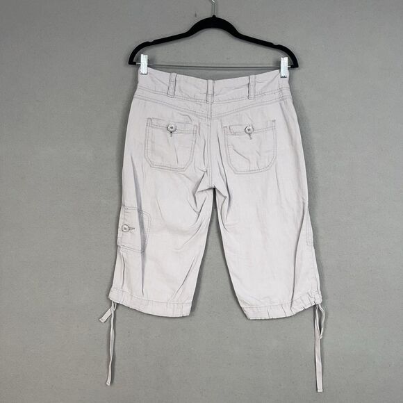 Hei Hei Pants Womens 4 Light Gray Linen Blend Cargo Capri Drawstring Utility Y2K - Picture 7 of 15